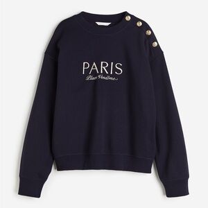 H&M Navy Sweater with Gold Button Accents PARIS, LIKE NEW, Size XS, So Cute!